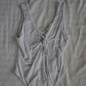 White Lace Up Bodysuit